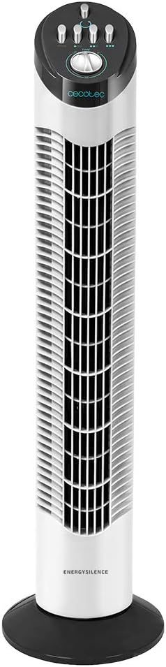 Cecotec Ventilador de Torre con Temporizador EnergySilence 790 Skyline. 50 W, 30'' (76cm) de Altura, Mecánico, Oscilante, Motor de Cobre, 3 Velocidades, Blanco